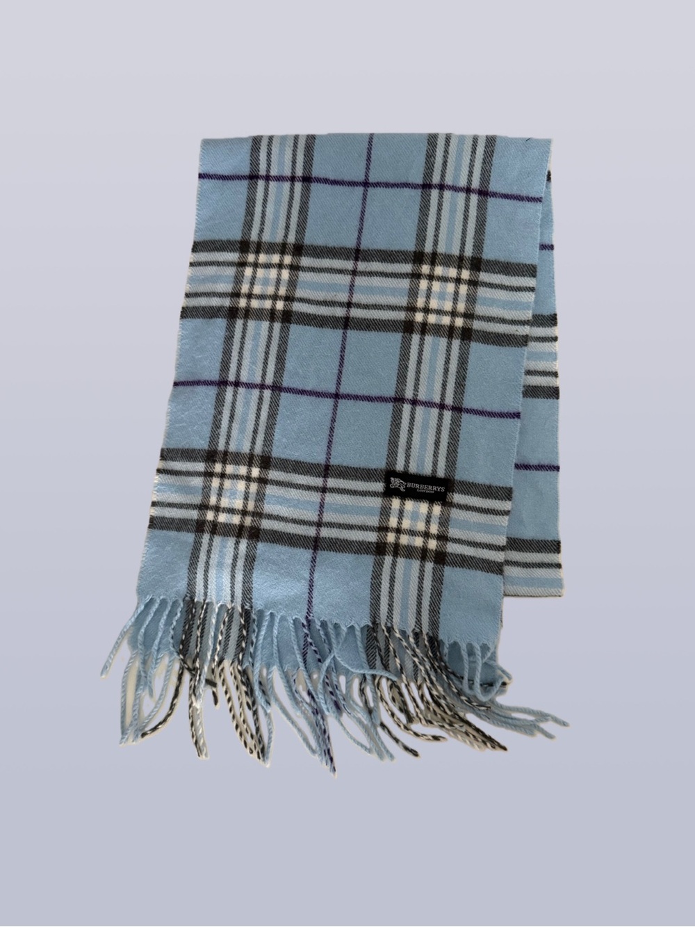 Vintage Burberrys London Light Blue Nova Check Fringe Scarf - Picture 2 of 5
